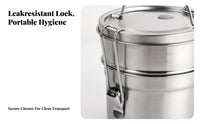 Round Multitier Lunch Box, 304 Stainless Steel, Leakproof, Portable Food Container for Adults, Outdoor Use
