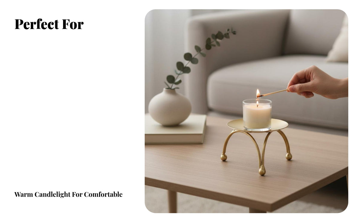 European Iron Candle Holder, Round Gold Black Tray Candle Stand, Minimalist Home Decor