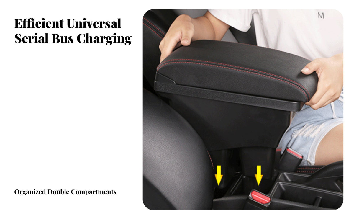 Armrest Box for Compact Car 2014-2025, Fast Charging Port, Double Storage, Custom Fit, Easy Installation
