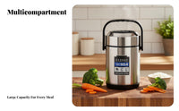 Vacuum Insulated Lunch Box, Stainless Steel, 3 Compartments, Portable, Office, Winter