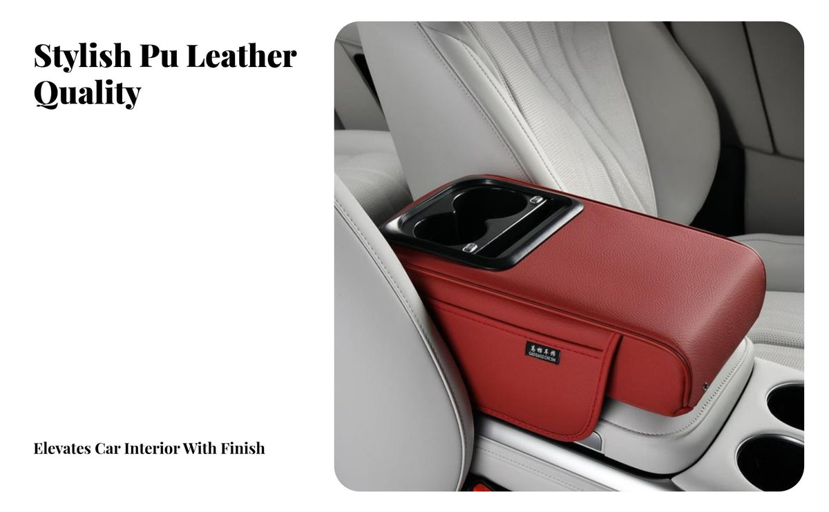 Car Armrest Box, Central Armrest Pad, Storage Organizer, Cup Holder, PU Leather, Universal, Random Pattern