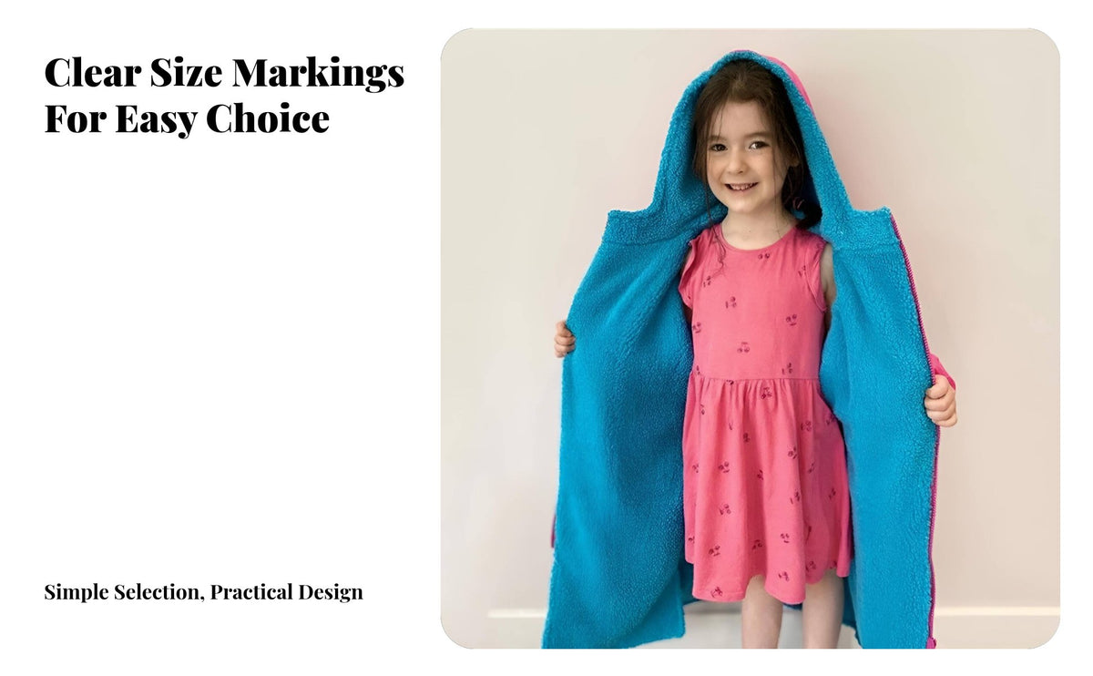 Kids Hooded Fleece Poncho, Windproof, Thermal, Swimming, Spa, Changing Coat