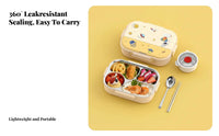 316 Stainless Steel Kids Lunch Box, Food Grade, Cartoon Design, Leakproof, Divided Compartments, For School, Microwave Safe