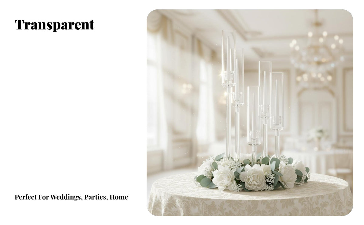 Acrylic Candle Holder, 5-Head Table Decor, Wedding, Hotel, Restaurant, Festive Gathering