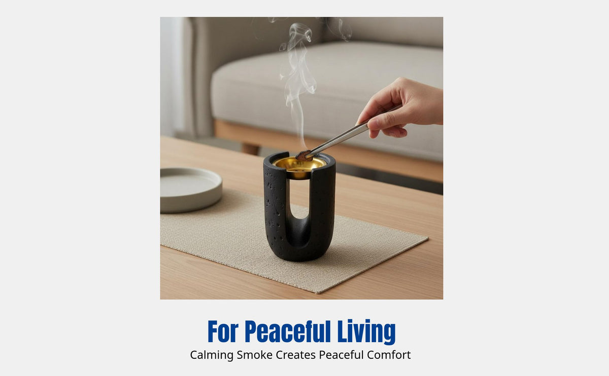 Minimalist Arabic Incense Burner, U-Shaped Stone Pattern Resin, Home Decor Desktop Accessory for Living Room