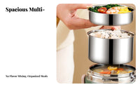 Insulated Lunch Box, 3-Compartment, Stainless Steel, Large Capacity, Office, Portable, Winter Use