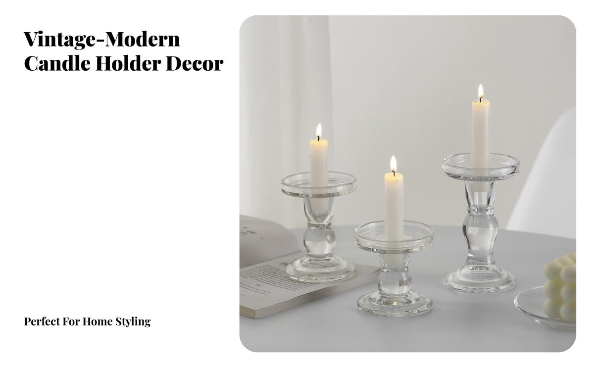 Glass Roman Pillar Candle Holder, French Vintage Decor, Romantic Table Accent