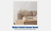 Middle Eastern Ceramic Incense Burner, Gold Metal Hanging Basket, Modern Minimalist Home Decor