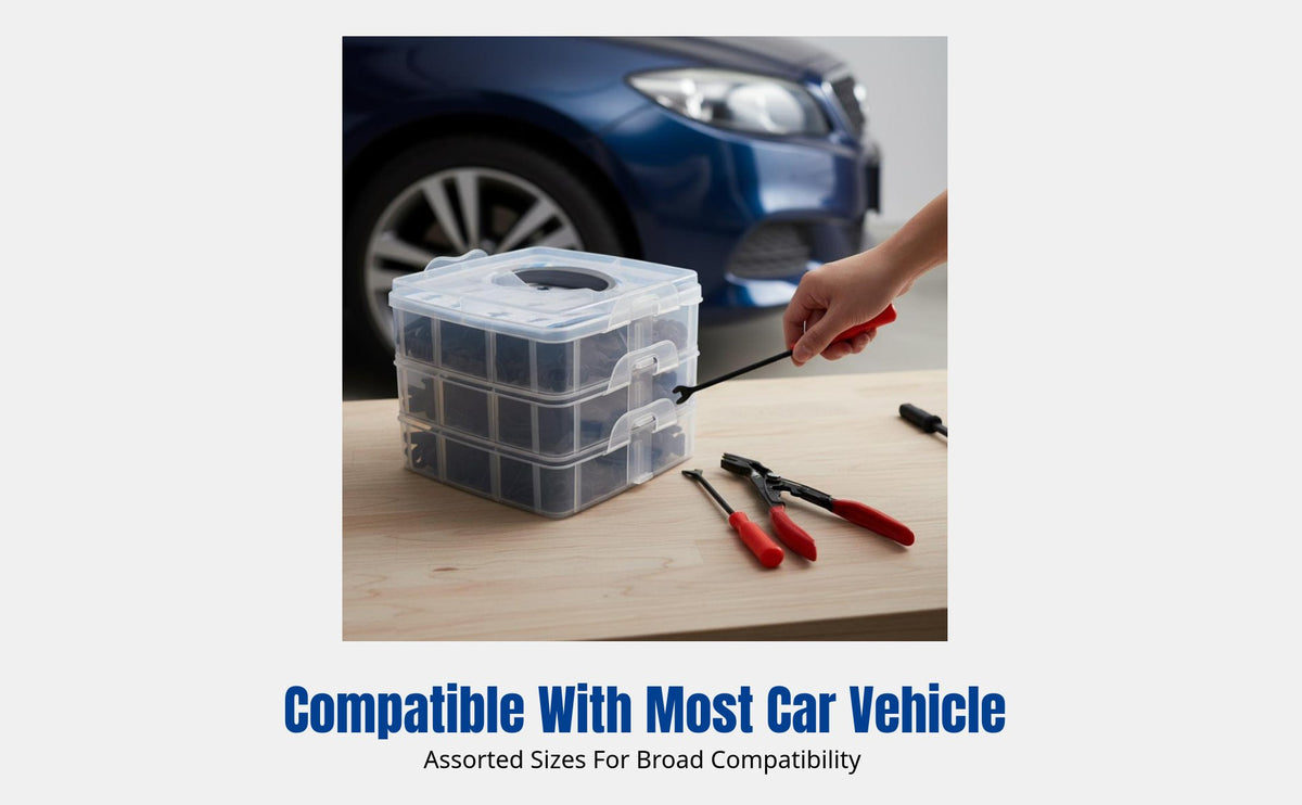 Car Fastener Repair Kit, Interior Panel Rivets, Multi-Size, Universal, Boxed, with Removal Tool