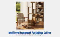 Cat Tree and Treadmill Set, Sturdy Wood Cat Condo, Multi-Functional Climbing Tower, Scratching Board, Large for Home