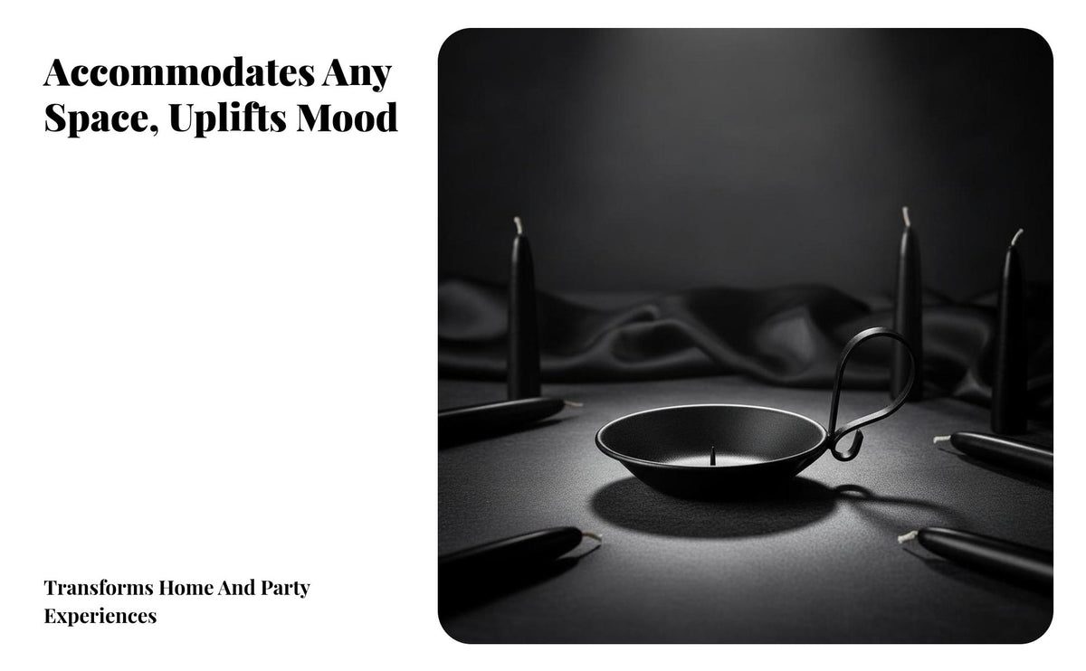 Black Matte Candle Holder with Handle, Minimalist Iron, USA Design, Table Decor