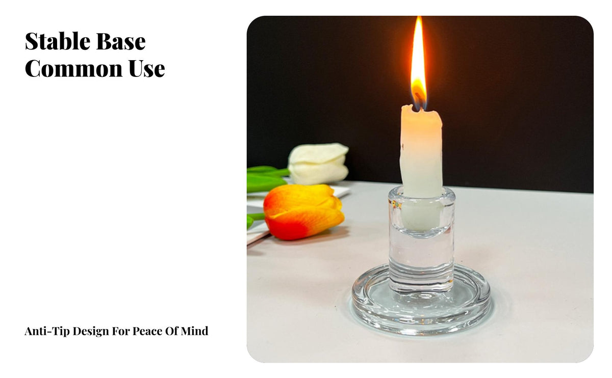 Glass Candle Holder Set, Transparent T-Shape Short Cone, Elegant Home Decor, Christmas Table Centerpiece
