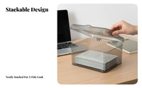 Transparent Storage Box with Hinged Lid, Desktop Organizer, Dustproof Large Capacity for Bedroom, Office, Car