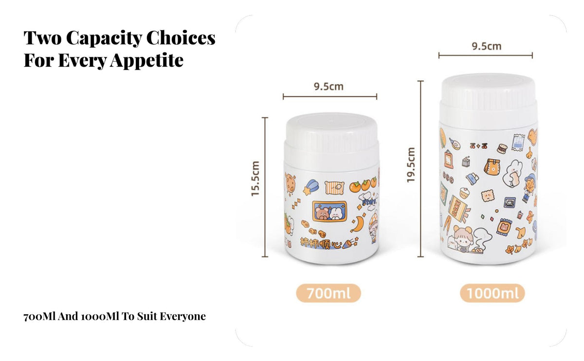 304 Stainless Steel Vacuum Lunch Container, Cartoon Portable Student Bento Jar