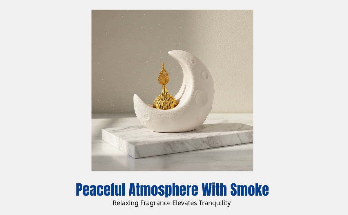 Middle Eastern Ceramic Incense Burner, Moon Shape Handheld Holder, Modern Desktop Decor