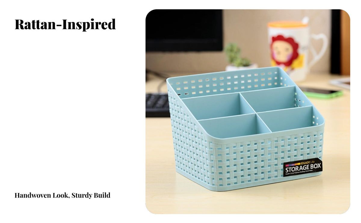 Rattan-Look Desktop Storage Box, PP Material, Multi-Functional Organizer for Cosmetics, Remote Controls, Office, Living Room
