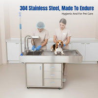 Pet Surgery Table, Stainless Steel Table, Grooming Desk for Dogs and Cats, Multi-Functional Veterinary Surface