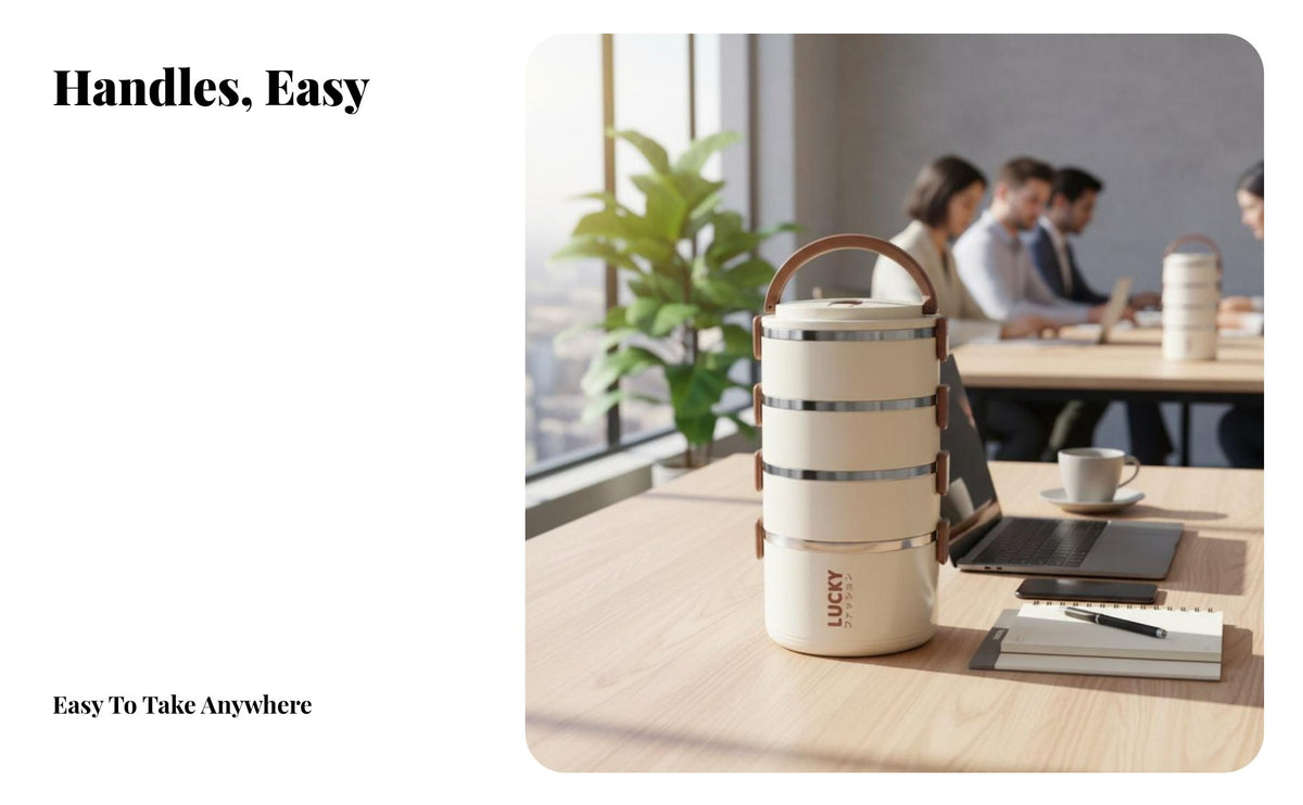 Insulated Lunch Box, Food Grade, Large Capacity, Multicompartment, Round, Portable, Leak-Resistant, for Office, Student, Outdoor