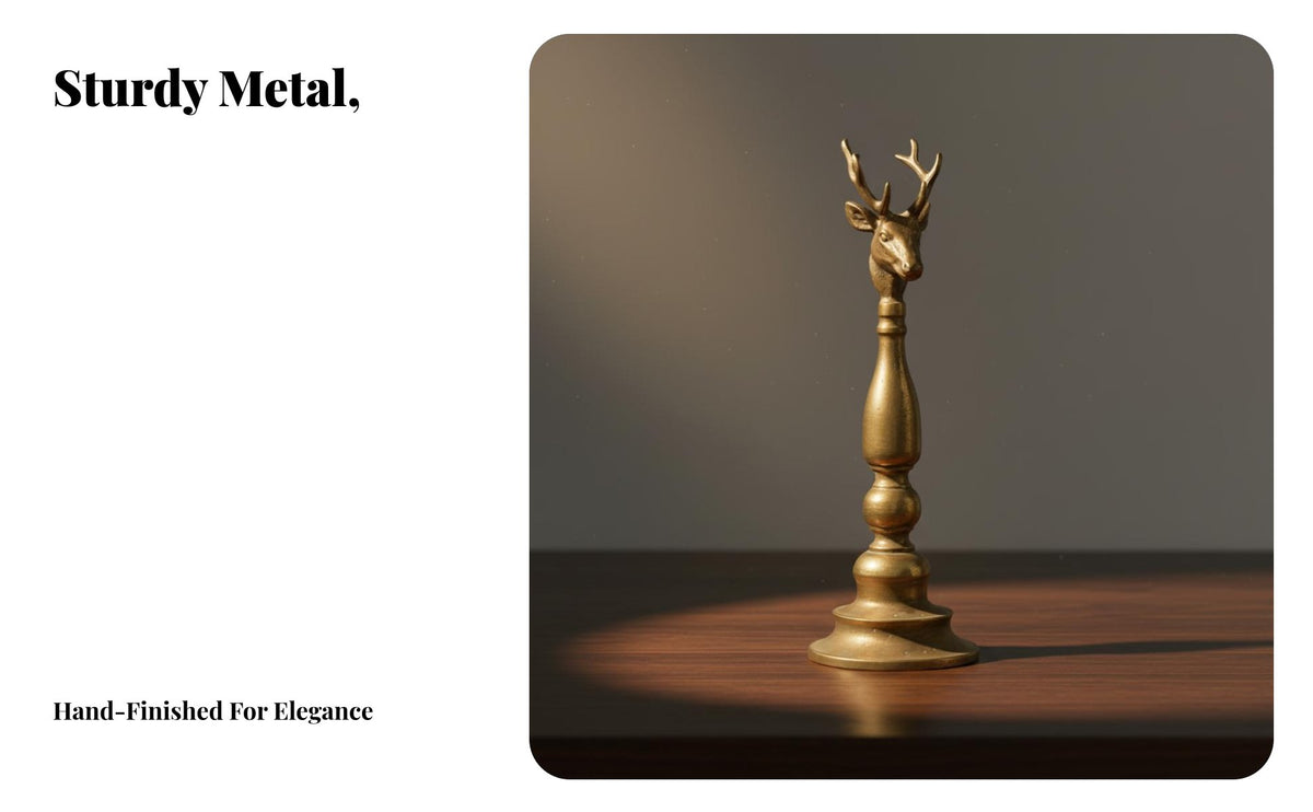 Classic Retro Metal Candle Holder, Deer Head Design, Christmas Holiday Table Decor, Antique Finish, Creative Desktop Decoration