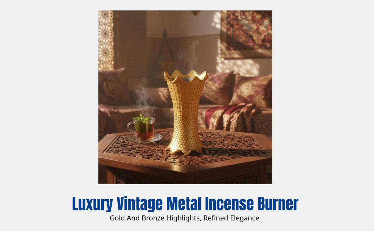 Metal Alloy Carbon Incense Burner, Middle Eastern Style, Electroplated, No Wire