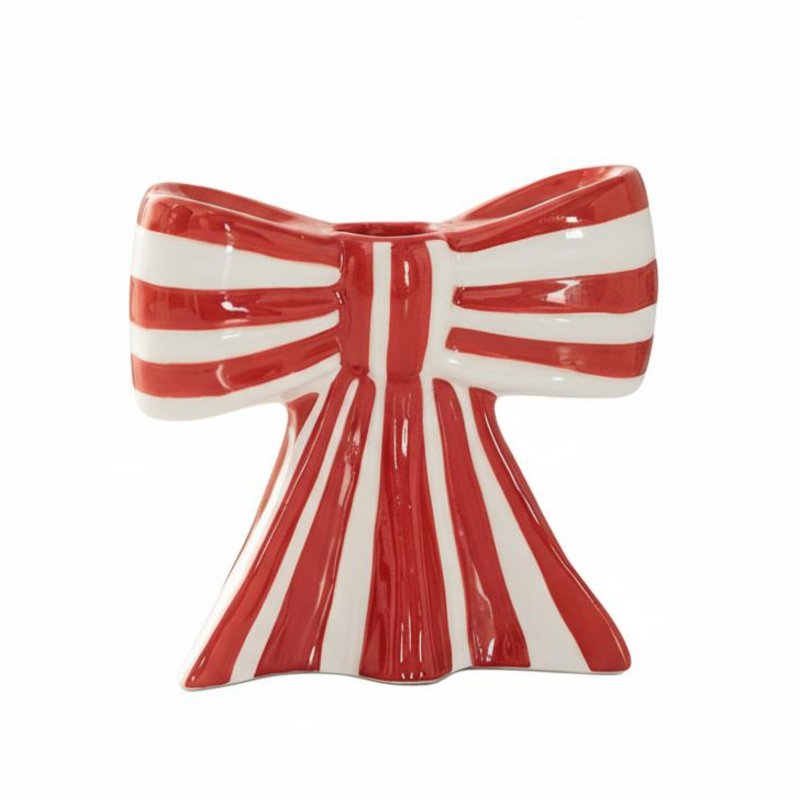 Ceramic Bowknot Candle Holder, Long Rod, Striped, Modern Desktop Decor