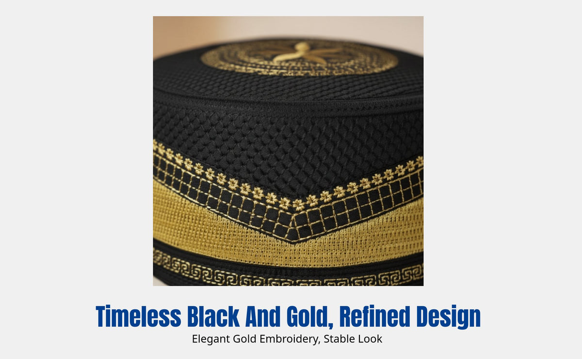 Autumn Winter Men's Embroidered Prayer Cap, Thickened Hard Flat Top Muslim Headwear