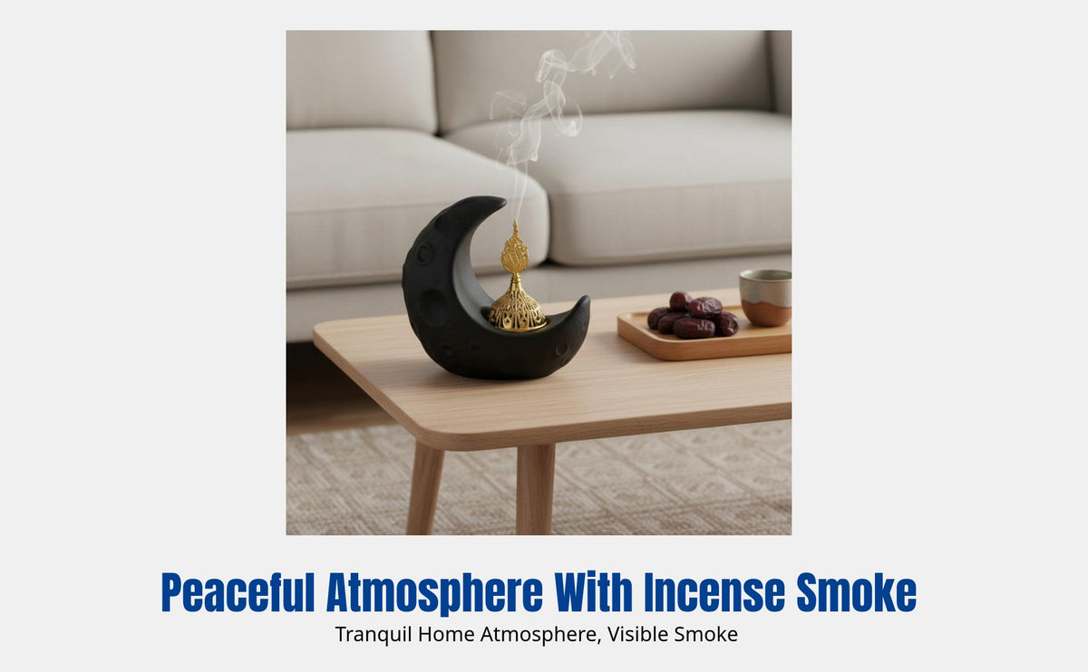 Middle Eastern Ceramic Incense Burner, Moon Design, Handheld, Desktop Decor