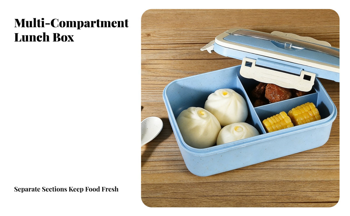 Wheat Lunch Box, Portable Bento Box with Handle, Compartment Food Container for Students, Office, Outdoor