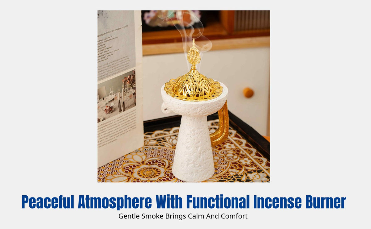 Arabic Incense Burner, Mosque Dome Gold Single Handle, Tall Resin Middle Eastern Decor