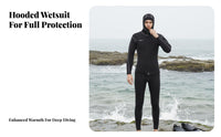 5mm Neoprene Wetsuit, Hooded Two-Piece, Front Diagonal fastener, Thermal Protection for Diving, Surfing, Freediving