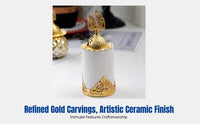 Gold Ornate Desktop Incense Burner, Matte Black and Cream Ceramic, Modern Decorative Craft