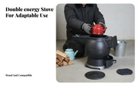 Winter Heating Stove, Cast Iron Multienergy Heater, Rural Farmhouse, Wood Cooking, Integrated Design