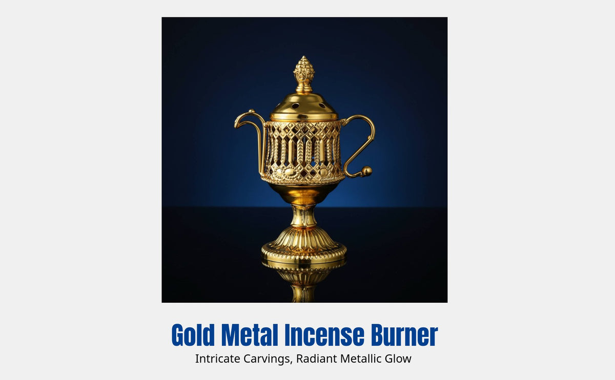 Middle Eastern Metal Incense Burner, Creative Arab Lace, Gold Decorative Holder