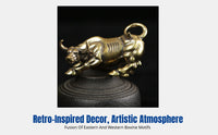 Brass Bull Figurine, Zodiac Ox Sculpture, Vintage Creative Home Decor, Pure Brass Wall Street Bull Accent