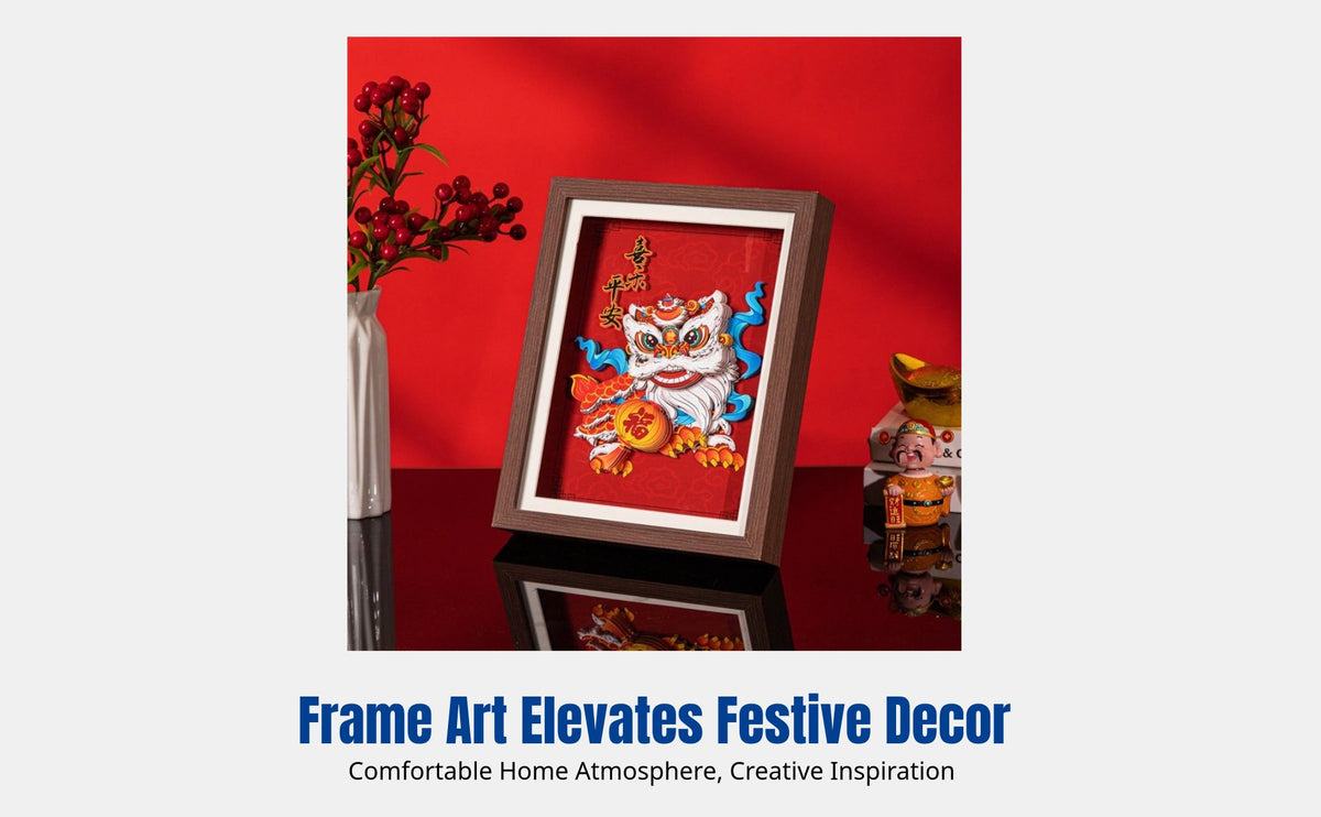2025 New Year Lion Dance Picture Frame, Festive Desktop Decoration, Creative Holiday Display