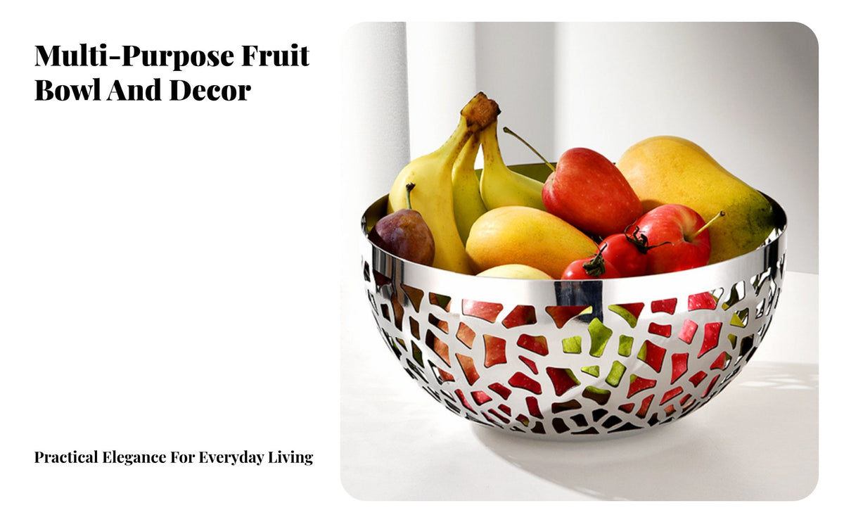 304 Stainless Steel Fruit Bowl, Artistic Hollow Design, Elegant Centerpiece for Living Room Table