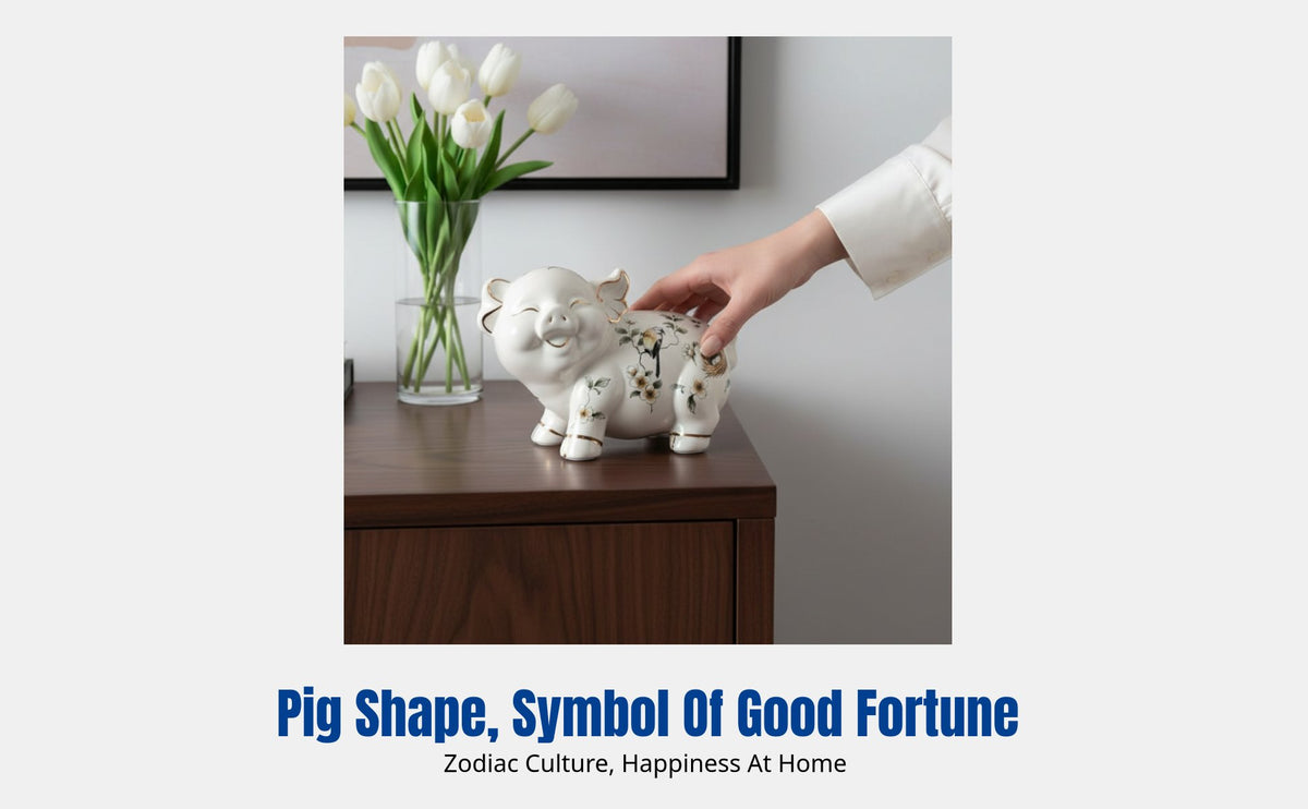 Ceramic Pig Figurine, Zodiac Animal Decor, Lucky Pig Craft, Modern Home Accent, Cute Chinese Style