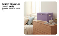 Cotton Linen Storage Box with Lid, Foldable Organizer for Clothes & Sundries, Bedroom, Desktop