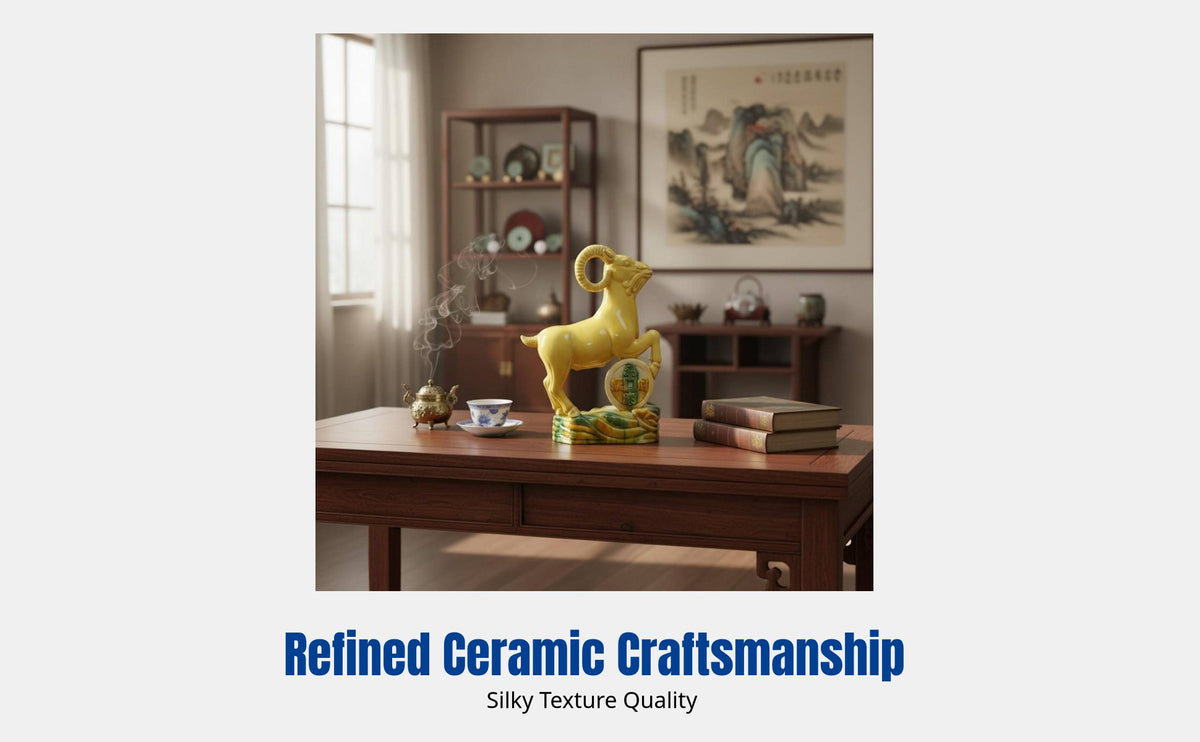 Chinese Ceramic Sheep Figurine, Tang Sancai Zodiac, Living Room Decor, Feng Shui, Opening Gift