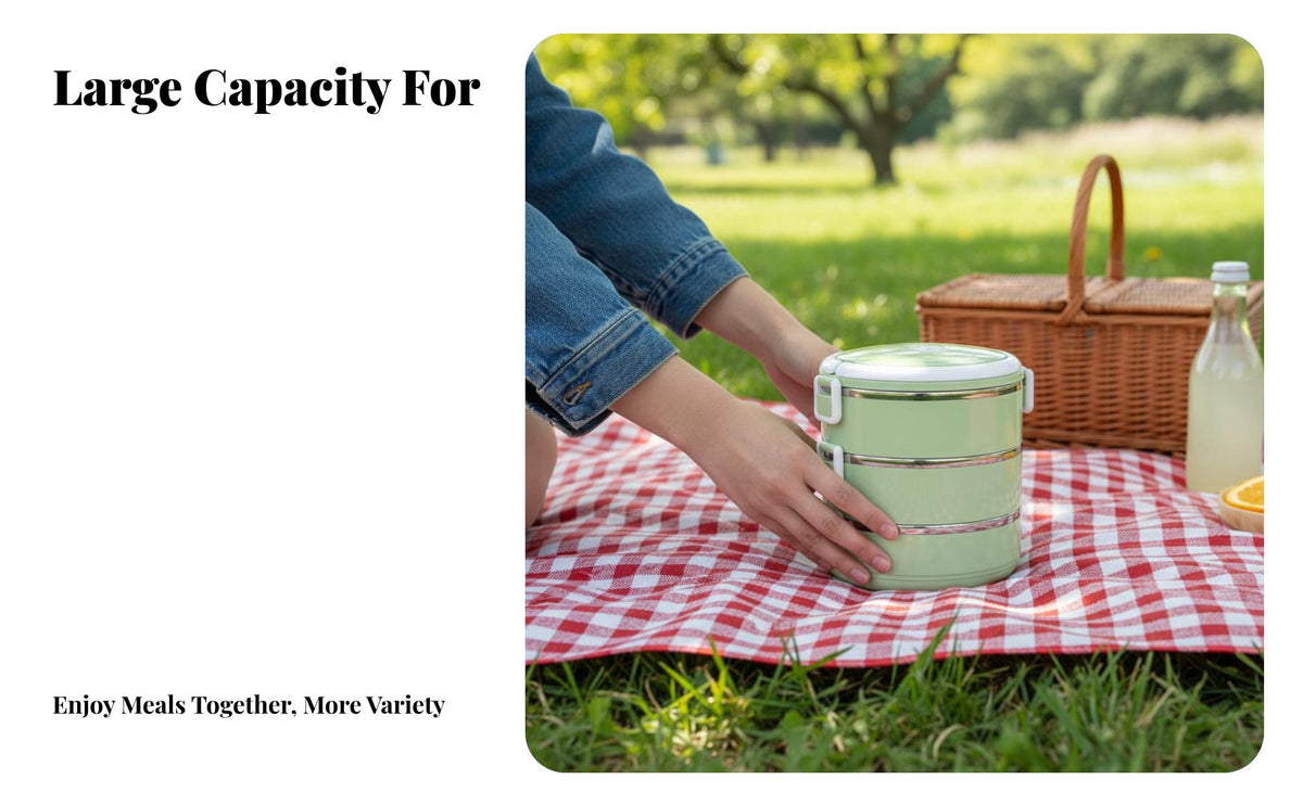 Portable Stainless Steel Lunch Box, Multi-Compartment Bento, Large Capacity, For Students, Office, Custom Symbol Option