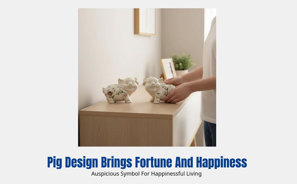Ceramic Pig Figurine, Zodiac Animal Decor, Lucky Pig, Modern Accent for Living Room, Entryway