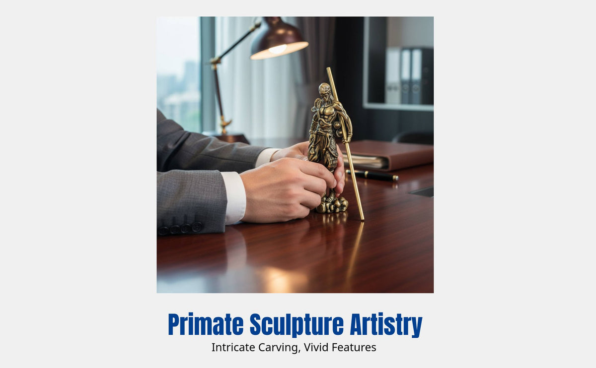 Zodiac Primate Brass Decor, Sturdy Metal Figurine, Ruyi Fortune Desktop Art