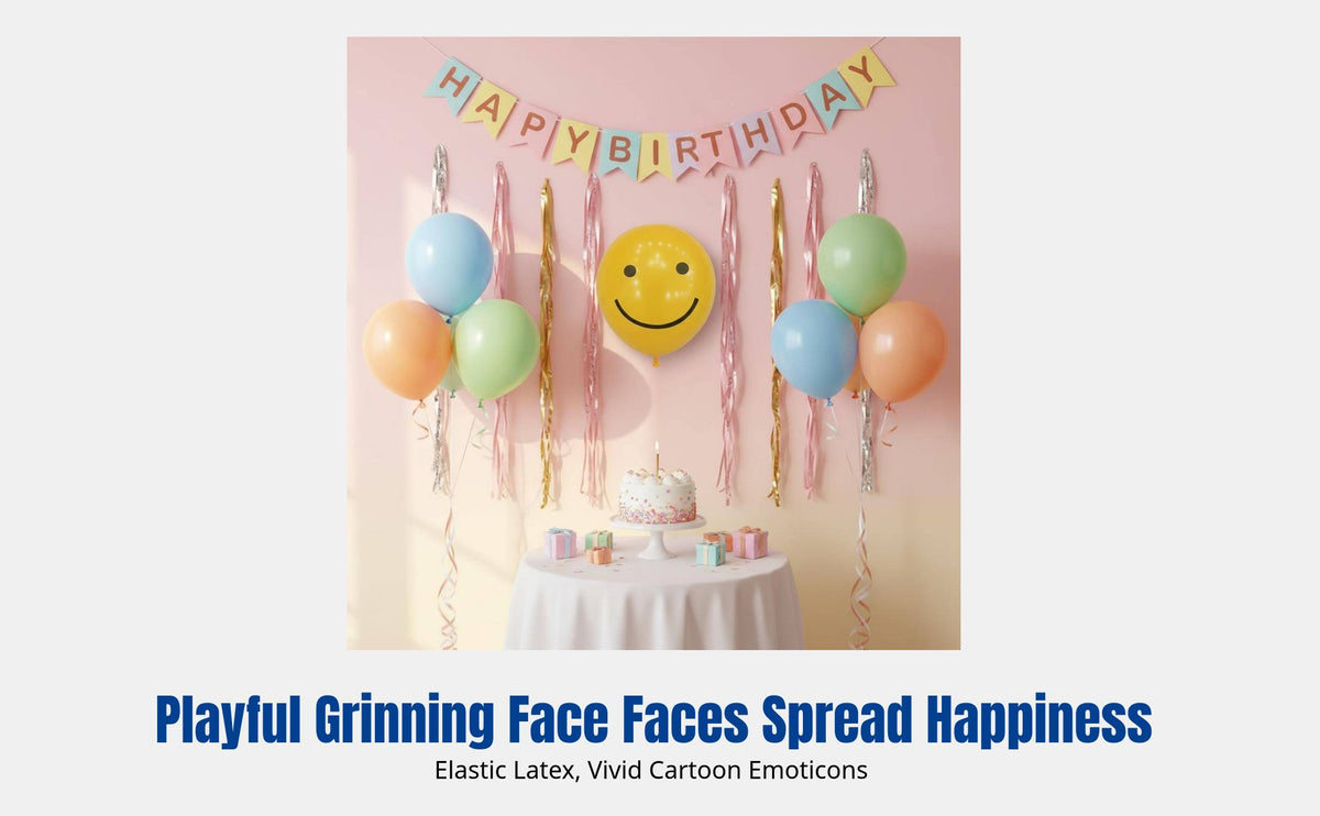 Lemon Yellow Grinning Face Balloon, Cartoon Round Latex Balloon for Event Party Birthday Decor