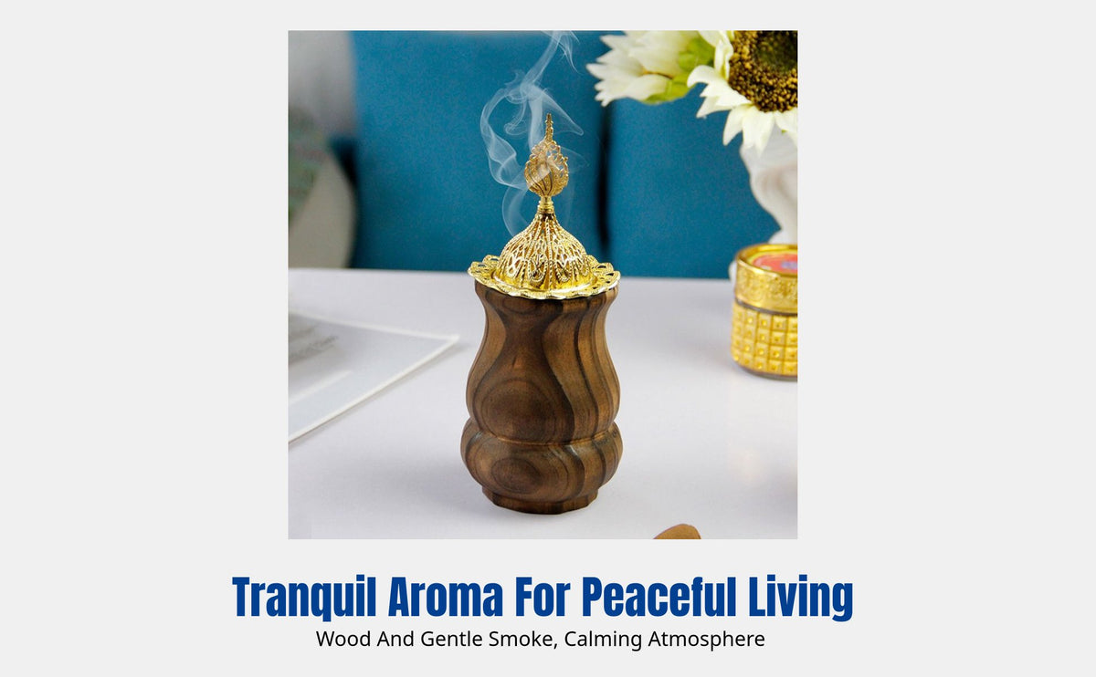 European Style Wooden Incense Burner, Gold Metal, Mini Hollow, Retro Decor