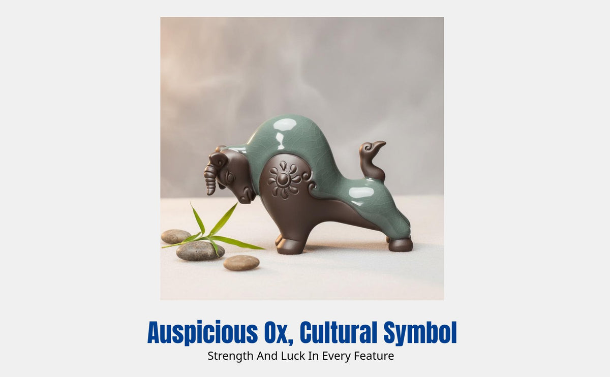 Ge Kiln Ceramic Ox Ornament, Zodiac Ox Figurine, Lucky Home Decor, Living Room, Festival Gift