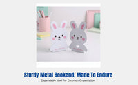 Cartoon Hare Iron Bookend, Anti-Slip Book Holder, Desk and Library Organizer