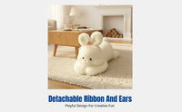 Cute Bunny Plush Pillow with Floral Ribbon, Soft Hare Stuffed Animal, Girls' Sleeping Plush Toy, Decorative Doll