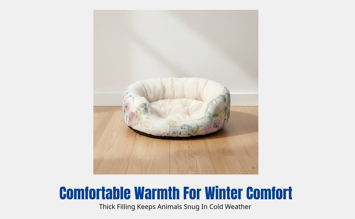 Pet Mat, Winter Warm Indoor Bed for Dwarf Bunnies, Removable, Non-Slip, Plush, French Floral Design