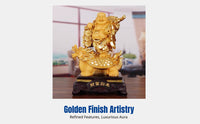 Fortune Buddha Statue, Resin Maitreya Figurine, Gold Guardian Turtle Decor for Office, Living Room, Shop