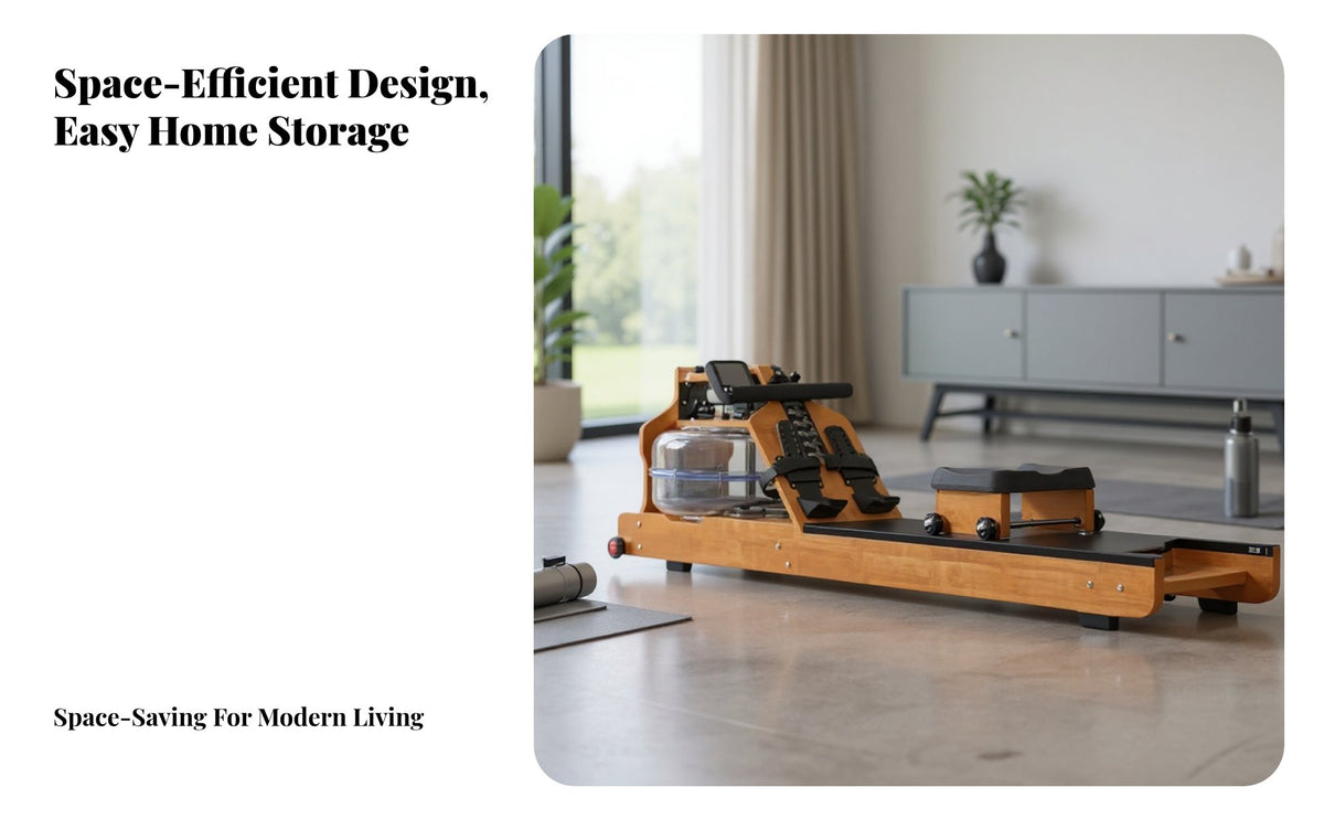 Rowing Machine, Wooden Home Smart Foldable Rower, double Track Water drag, Aerobic Exercise Equipment